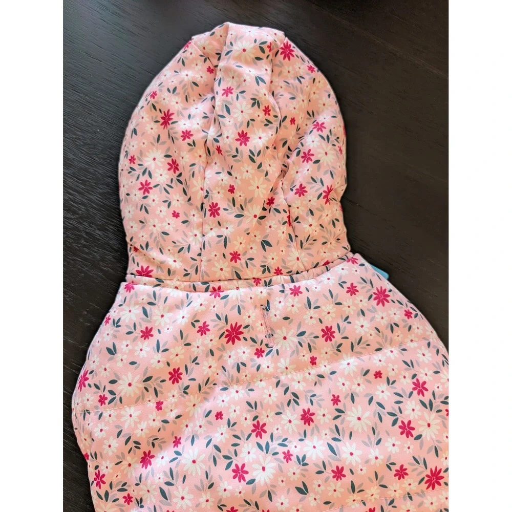 Pink Floral Hooded Pet Puffer Vest Faux Shearling Lined Size M The Fluffy Bunch